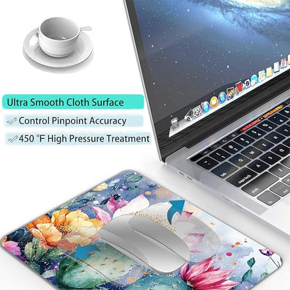 Cute Cactus Flower Plants Custom Mouse Pad with Non-Slip Rubber, Small Square Design for Wireless Laptop & Computer Mouse Pads for Desk, 9.5 x 7.9 inch Smooth Surface for Gaming & Office
