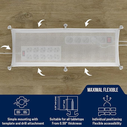 Cable Management net - Under Desk Wire Management - Flexible Under Desk Cable Management Tray White