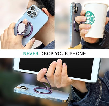 Magnetic Phone Ring Holder, Double Adjustable Phone Grip and Stand Compatible with MagSafe Ring Holder, Compatible with PopSockets MagSafe Ring Removable for iPhone & Android Phone, Purple