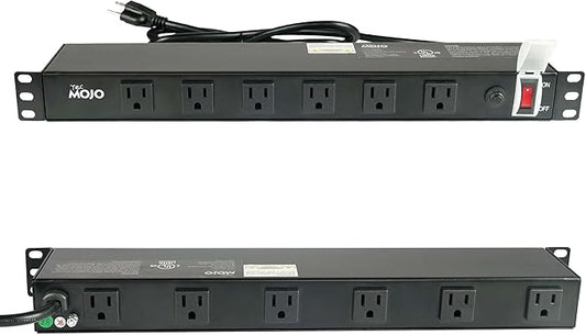 Tecmojo 1U Rackmount Network-Grade PDU, 12 Wide-Spaced Right Angle Outlets, Circuit Breaker 12A (UL Certified 12A) 6ft Cord w/ 5-15P Plug, Black