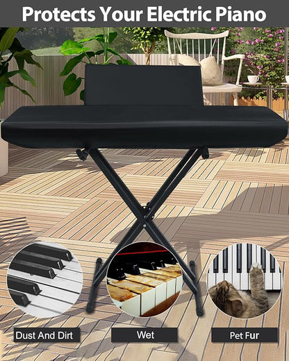 Elastic Lock Music Keyboard Dust Protector Cover - Water Proof, Stretchy, Full for Digital Pianos, Full Cover Elastic Lock Music Protector Case (88 Keys, Black)