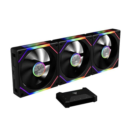 GAMDIAS Aeolus P2-1203U 120mm ARGB PWM Fan(3 Fan Pack w/USB Hub), Include Reverse Fan Blade x3, ARGB Sync Ready, Easy Installation & Cabless Daisy-Chain Design, Silent Operation, Up to 2400RPM, Black