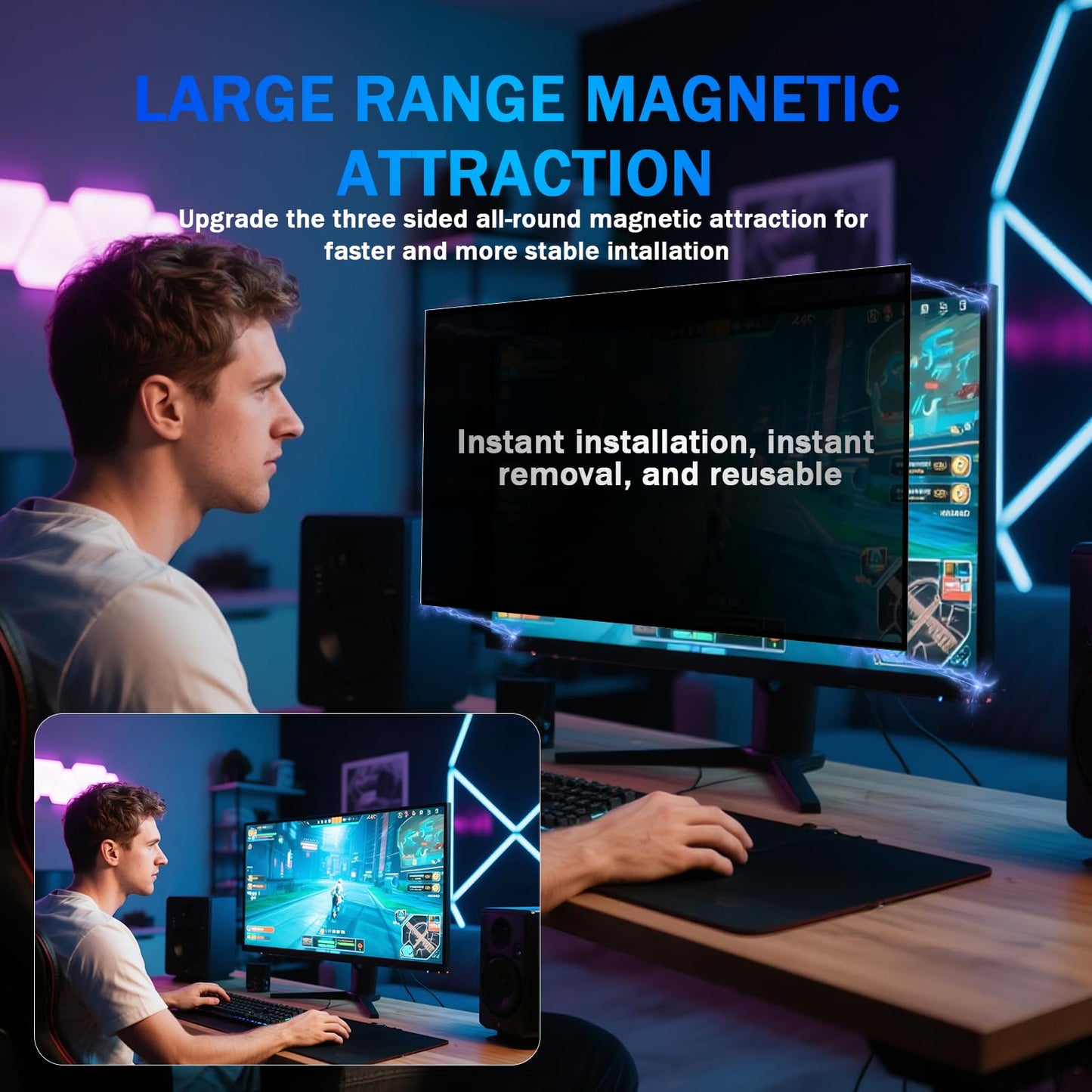 Phimoos [2 Pack] 24 Inch Magnetic Computer Privacy Screen for Monitor 16:9 Aspect Ratio Widescreen Monitor, Eye Protection Anti Glare Blue Light Filter, 24in Removable Black Anti Spy Protector Film