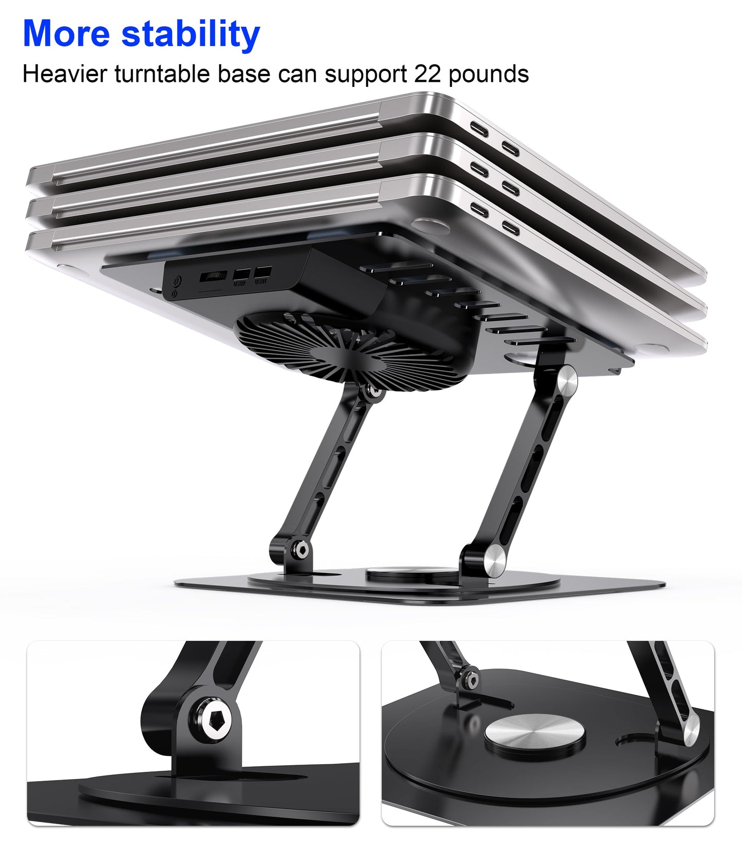 YTech Laptop Stand,with 360°Rotating Base,External Cooling Fan,Adjustable RGB Lighting,Ergonomic Foldable Notebook Computer Holder.Compatible with All 10-17" Laptops Tablets,Black, E0B22-01