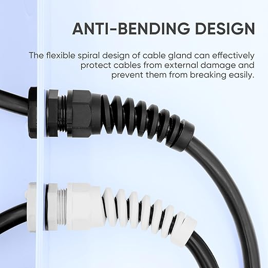 Strain Relief Cord Connector,LISTENJIALE 5Pcs NPT 1/2" Waterproof Cable Gland Flex Spiral Strain Relief Adjustable 6-12mm Cable Connector Nylon Joint with Gaskets(Grey)