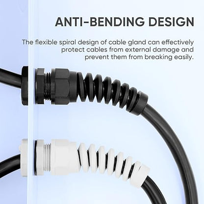 Strain Relief Cord Connector,LISTENJIALE 2Pcs NPT 1/4" Waterproof Cable Gland Flex Spiral Strain Relief Adjustable 4-8mm Cable Connector Nylon Joint with Gaskets(Grey)