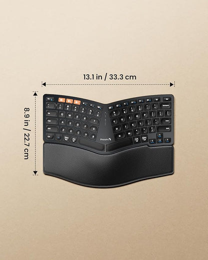 ProtoArc Bluetooth Ergonomic Keyboard, EK04 Mini Compact Wireless Ergo Keyboard with Palm Rest, Split Design, Natural Typing, Bluetooth and USB, Rechargeable, for Windows/Mac - Black