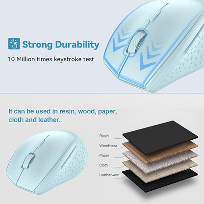 TECKNET Bluetooth Mouse, 4800 DPI Wireless Mouse, 2-Year Battery 6 Adjustable DPI, 6 Buttons Compatible with Laptop/Windows/Computer - Lightblue