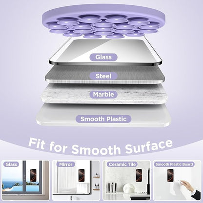 Magnetic Suction Cup Phone Mount for MagSafe Case, Silicone Hands-Free Grip Holder for iPhone and Android, Mirror Shower Phone Stand for Makeup FaceTime Gym Kitchen Bathroom, Lilac Purple