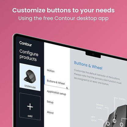 Contour Unimouse Ergonomic Vertical Mouse for Left Hand – Adjustable 35°-70° Angle, Customizable Thumb Rest, Rechargeable Battery, 6 Programmable Buttons, All Day Comfort and Pain Relief