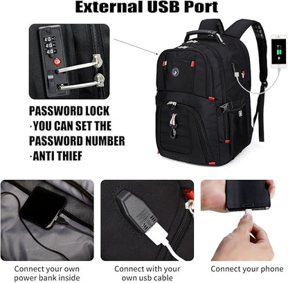 SHRRADOO Extra Large 50L Travel Laptop Backpack with USB Charging Port, College High School Backpack Airline Approved Business Work Bag Fits 17 Inch Computer for Men Women
