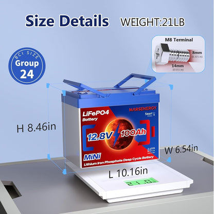 MARSENERGY 12V 100Ah LiFePO4 Lithium Battery with Bluetooth,100A BMS,2-Pack