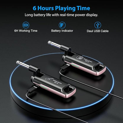 LEKATO Wireless Guitar System UHF Wireless Guitar Transmitter Receiver Rechargeable Audio Bass Cable with 70 Channels for Bass Electric Instruments(Pink)