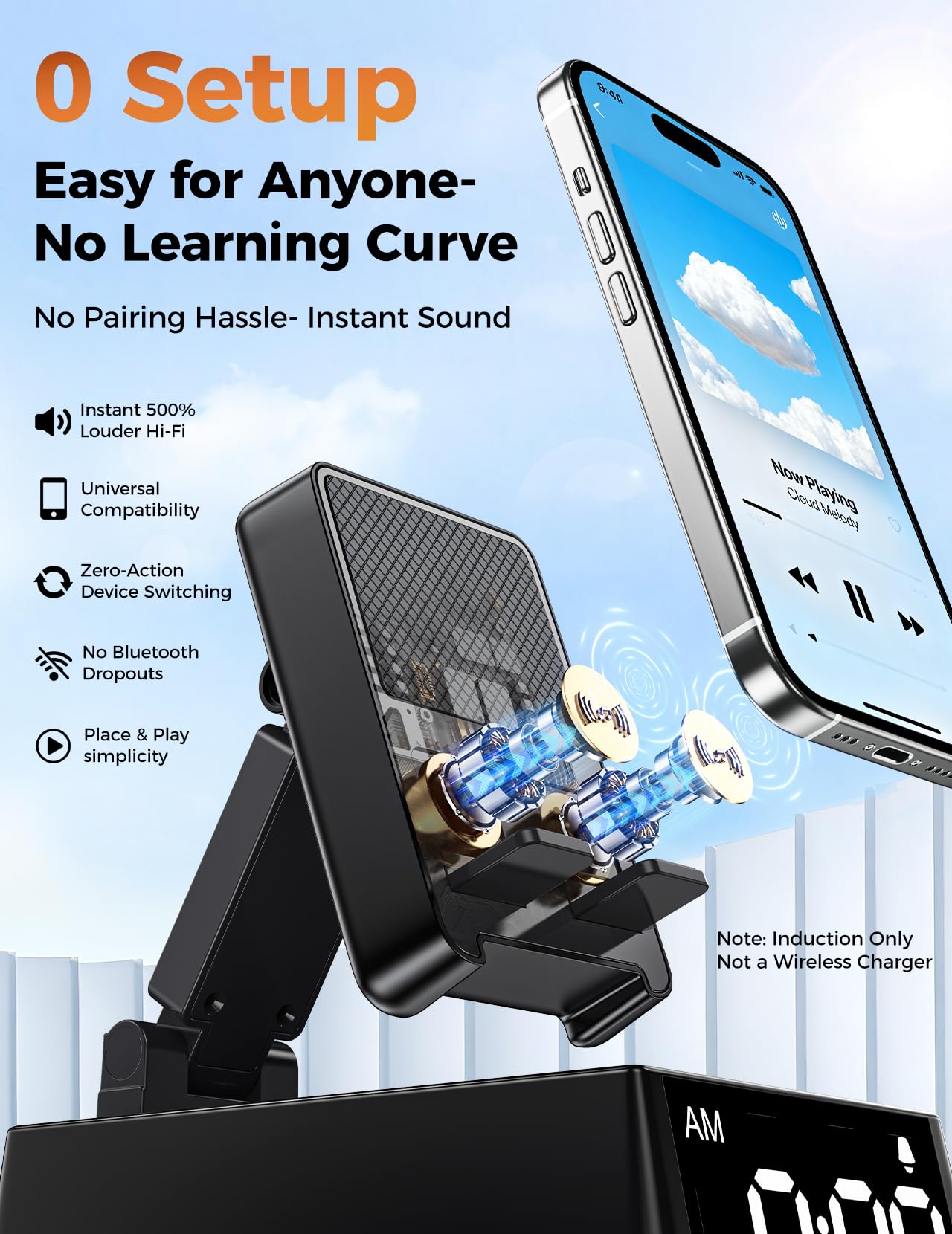 Bluetooth Speaker Birthday Gift for Men:Induction Cell Phone Stand Black