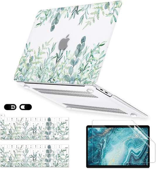 iDonzon Case for MacBook Pro 13 inch M2 M1 A2338 A2289 A2251 A2159 A1989 A1706 2023-2016 Release with Touch ID, 6 in 1 Matte Clear Shell&Keyboard Cover&Screen Protector&Webcam Cover, Green Plants