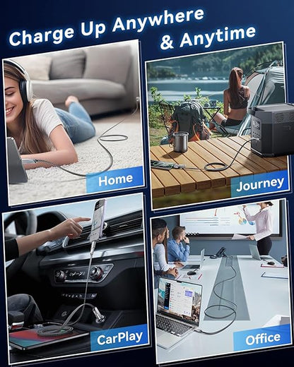 [One is Enough] 4-in-1 Compatible with USB C to Lightning Cable, 240W High-Speed Charging & Fast Data Transfer,CarPlay & Android Auto Support Multi Charger Cord Combo for iPhone/Samsung/iPad,5FT