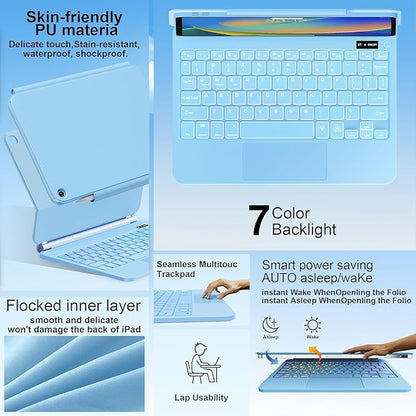for iPad 9th Generation Case with Keyboard,Keyboard Case for iPad 9th/8th/7th Gen， Magic-Style Magnetic Keyboard Case with 7-Color Backlight - Multi-Touch Trackpad for iPad 10.2 inch (Sky Blue)