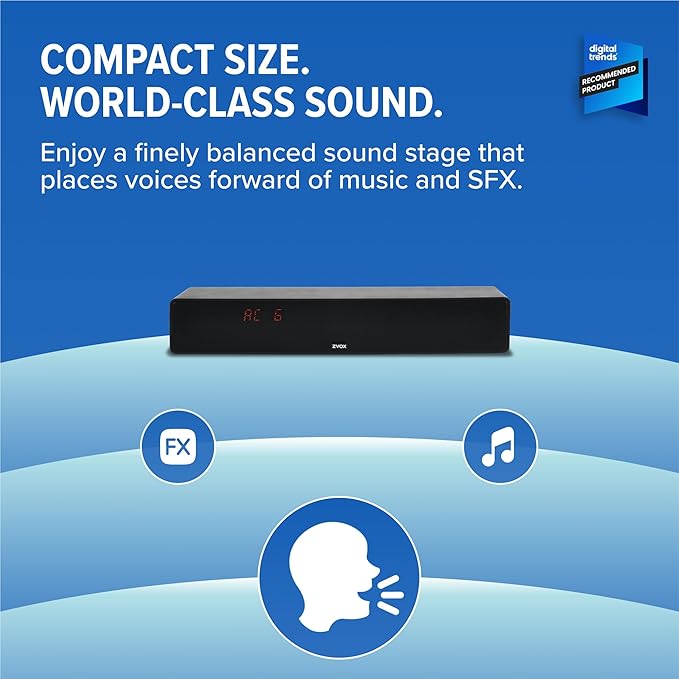 ZVOX Dialogue Clarifying Sound Bar With Patented Hearing Technology - AccuVoice TV Soundbar AV157 Titanium - Twelve Levels of Voice Boost - Home Theater Audio Speakers
