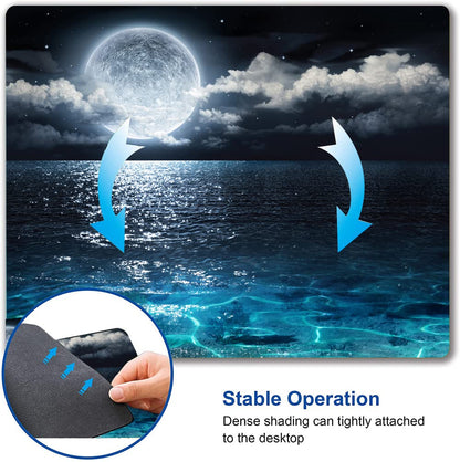 Mouse Pad, Ocean and Moon Mouse Pad, Square Waterproof Mouse Pad Non-Slip Rubber Base MousePads for Office Laptop, 9.5"x7.9"x0.12" Inch(Ocean and Moon)