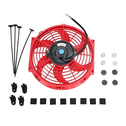 2PCS 10 inch Slim Fan Push Pull Electric Radiator Cooling 12V 80W Mount Universal Kit Red