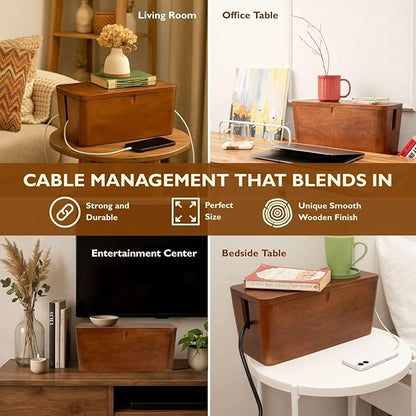 Extra Large Cable Management Box - Cable Organizer Box and Power Strip Box for Electrical Cord Management - Desk Cord Hider and Floor Cable Management - Wire Storage and Organization for Cords