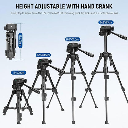 NEEWER Entry Level Version Mini Desk Phone Tripod Compatible with iPhone for Video Recording, Small Compact Table Top DSLR Camera Camcorder Webcam Stand, 3 Way Pan Tilt Head & Cell Phone Holder, TP52