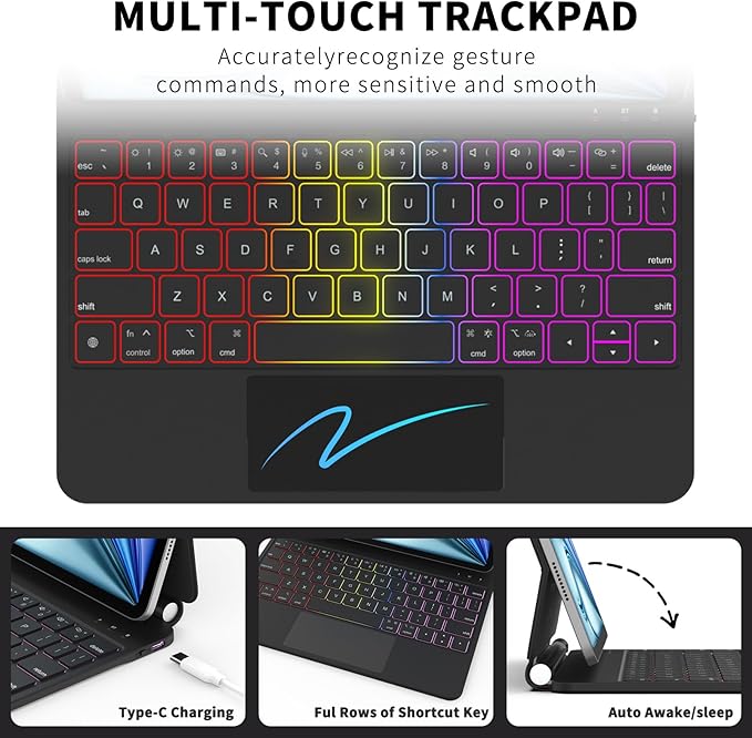 Keyboard Case for iPad Air 11-inch (M3 2025 / M2 2024) & iPad Pro 11 inch(1st/2nd/3rd/4th Gen) – Magic-Style Magnetic Backlit Keyboard Case -Multi-Touch Trackpad for iPad 10.9 5th/4th Gen (Black)