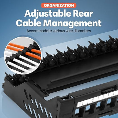 Everest 48 Port Keystone Patch Panel (1-Pack) - Removable 6-Port Panels - Use with Slim Profile Keystones ONLY (Wider Jacks May not fit Side by Side) - 16 Blank Keystone Jack Inserts Included