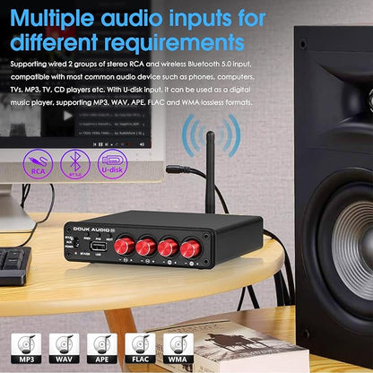 4 Channel Bluetooth Amplifier, 50W x 4 Audio Power Amp, Hi-Fi Home Stereo Speaker Receiver [Douk Audio M4]