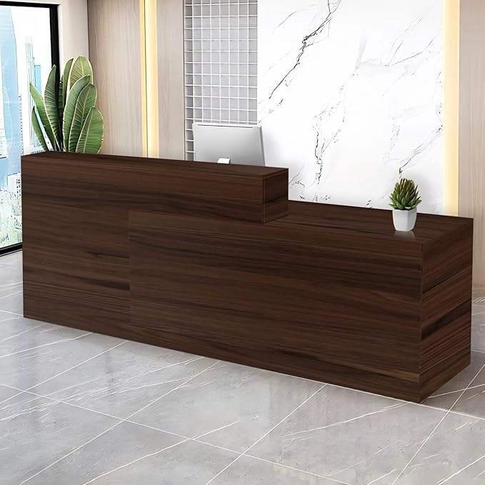 Reception Desk with Counter Modern Checkout Counter with Lockable Drawer Keyboard Tray Receptionist Desk for Office Salon Reception Table B Right 79inch/200cm