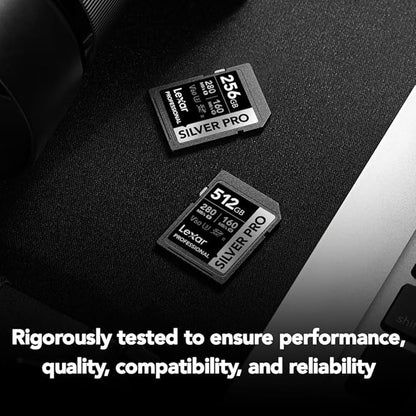 Lexar 256GB Professional SILVER PRO SD Card, UHS-II, C10, U3, V60, Full HD, 4K, Up To 280MB/s Read SDXC Memory Card, for Professional Photographer, Videographer, Enthusiast (LSDSIPR256G-BNNNU)