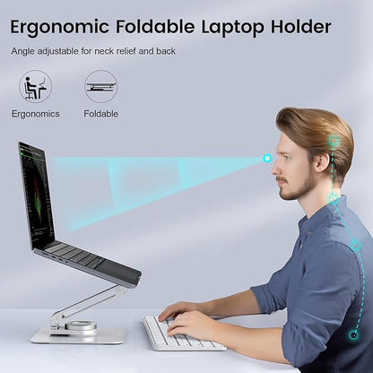 acer Laptop Stand for Desk - with 360 Swivel Base, Rotating Laptop Riser for Desk, Adjustable Computer Stand for Laptops, Ergonomic Riser Holder Foldable, Portable MacBook Pro Air (10-16") - Silver