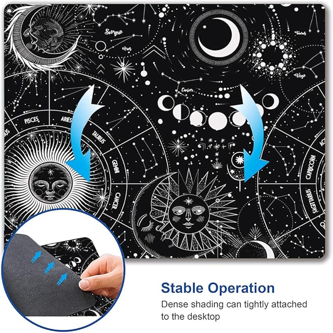 Moon Sun Mouse Pad - Custom Design, Waterproof, Non-Slip Rubber Base, Office Laptop, 9.5"x7.9"x0.12" Inch