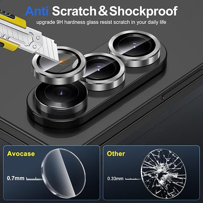 for Samsung Galaxy Z Fold 7 Camera Lens Protector, Individual Metal Ring Tempered Glass Lens Cover, [Strong Adsorption] Scratch Resistant Ultra-Thin HD Clear Lens Cover, 1 Set-Black