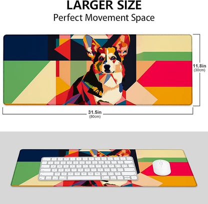 Corgi Large Mouse Pad, Gaming Mouse Pad, Keyboard Mat, Non-Slip Rubber Base, Office Accessories, Desk Mat, MousePads for School, Work, Home Decor Gifts 31.5" x 11.8"