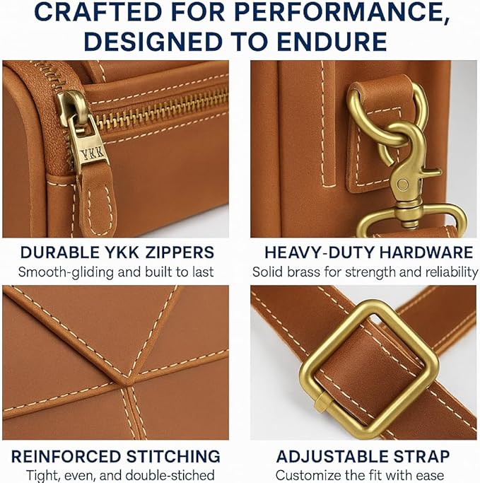 Luxorro Full Grain Leather Briefcase for Men, Light Brown, 17"(W) x 13"(H) x 5"(D), Fits 15.6 Inch Laptop