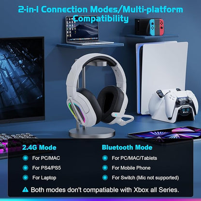 FC200 Wireless Gaming Headset for PS5, PS4-2.4GHz USB Foldable Headphones with Mic - 3D Stereo Bluetooth Headset with 50Hrs Battery Life, for Switch, PC, Mac, Mobile