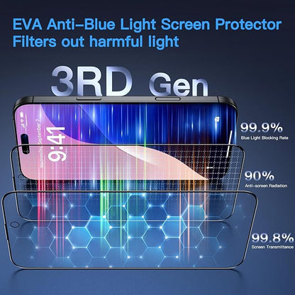 Uyiton Compatible with iPhone 16 Screen Protector (Anti-Blue Light) - [Easy to Install] Shatterproof Full Coverage [Case Friendly] 9H Tempered Glass Screen Protector for iPhone 16, 2 Pack