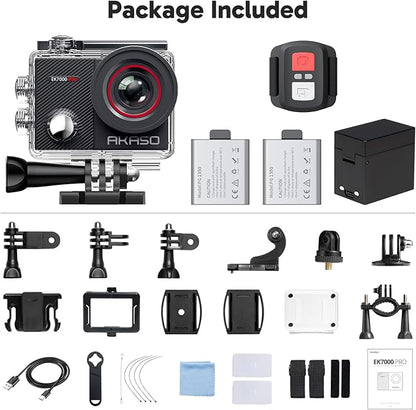 AKASO EK7000 Pro 4K30fps Action Camera with Touch Screen EIS 131ft Waterproof Underwater Camera Remote Control 5X Zoom with Helmet Accessories Kit (Standalone)