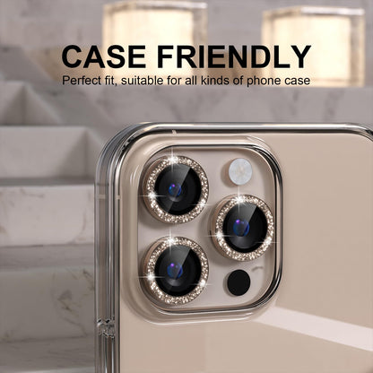 Choiche Compatible for iPhone 16 Pro/iPhone 16 Pro Max Camera Lens Protector Bling, 9H Tempered Glass Camera Cover Screen Protector Metal Ring Decoration Accessories(Glitter-Titanium Desert)