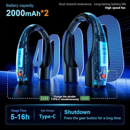 AI Neck Fan, 4 Speeds Adjustable Portable Personal Fan Rechargeable, 4000 mAh Battery Faster Cooling Wearable Fan, Ultra Quiet for Home, Office, Travel, Outdoor - Black