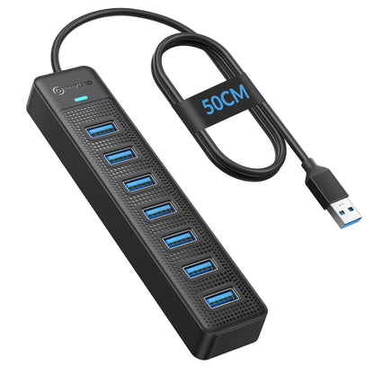 PHIXERO 7 Port USB Hub 3.0 with 1.6FT/50CM Long Cable, Multiport Adapter and Splitter for PC, Compatible with All USB 3.0/2.0/1.1 Devices