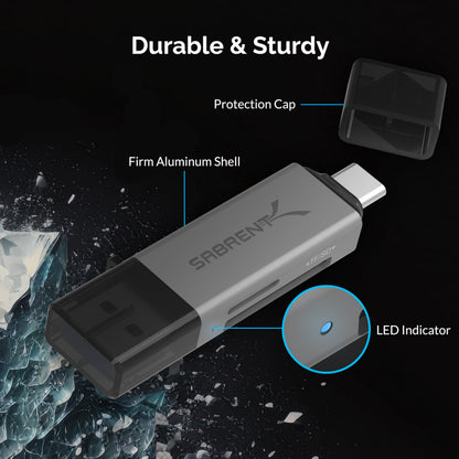 SABRENT USB-C & USB-A SD/Micro SD Card Reader, USB 3.0 (CR-BCA2)