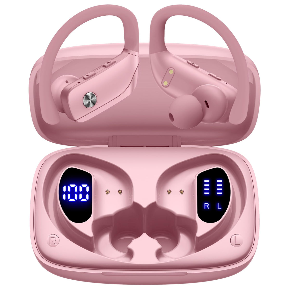 bmani Ear Buds Wireless Earbuds Bluetooth Headphones with 80H Playtime LED Display Case, Over-Ear Hook with Mic, Stereo Sound, Easy Button Controls, Sports Earphones for Running Workout Gym Mint Green