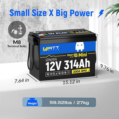 48V 314Ah (4 Packs) Mini LiFePO4 Lithium Battery with Bluetooth, Low-Temp Protection, 10000+ Deep Cycles, 16kWh Energy, for RV, Off-Grid, Solar Power System, Home Backup, Back up Power, Marine