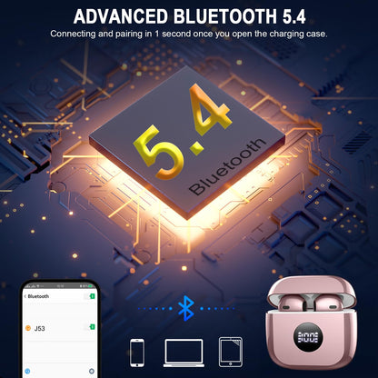 Wireless Earbuds, Bluetooth 5.4 Ear Buds, LED Power Display, 6D Bass Stereo