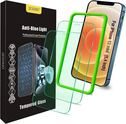 Screen Protector for iPhone 12 Mini (5.4"),Eye Protection, HD Anti Blue Light Blocking Tempered Glass Film, Case Friendly, No Bubble,with Easy Installation Kit, 2 Pack