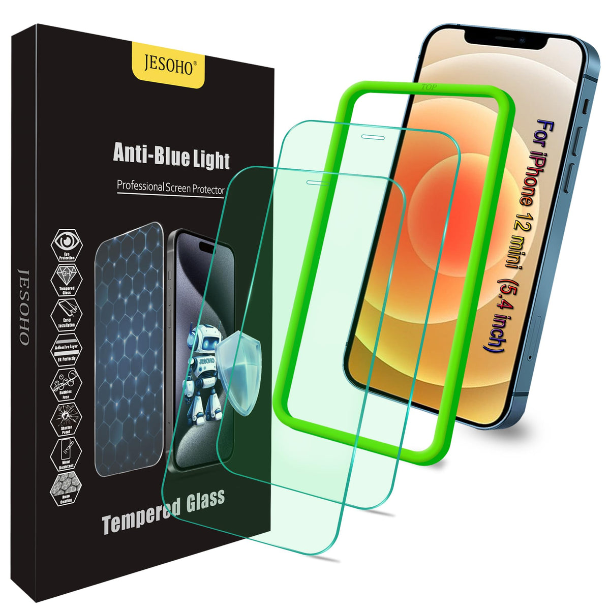 JESOHO Blue Light Blocking Screen Protector for iPhone 12 Mini (5.4 inch)