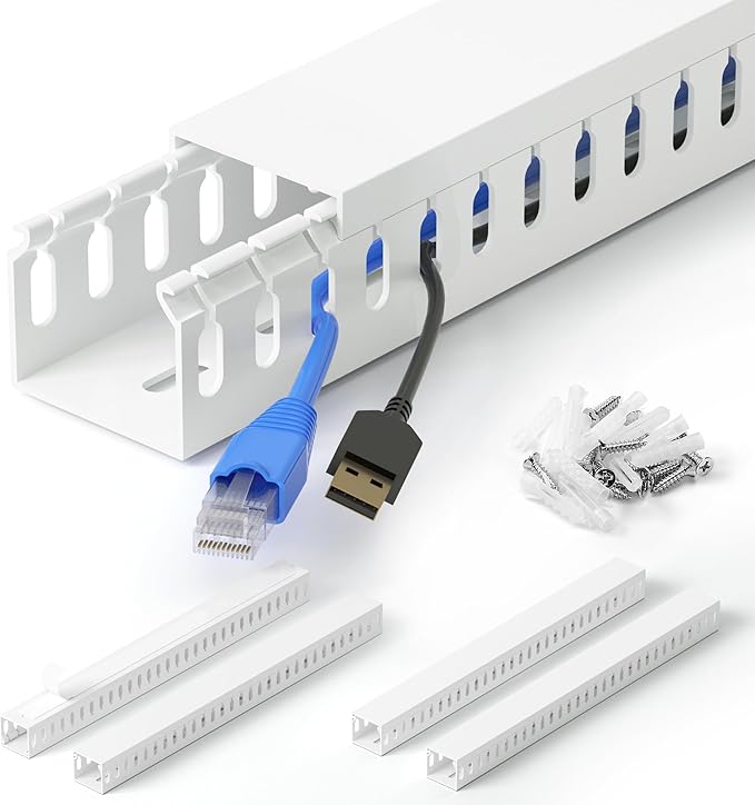 1.4"H x 1.6"W Cable Raceway, 66in Under Desk Wire Management Channel, White