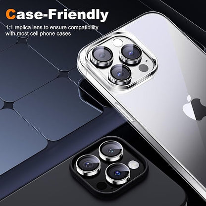 Hoerrye for iPhone 15 Pro Max/iPhone 15 Pro Camera Lens Protector [3+1] [Keep Lens Original Design] 9H Tempered Glass Camera Cover Screen Protector,White Titanium